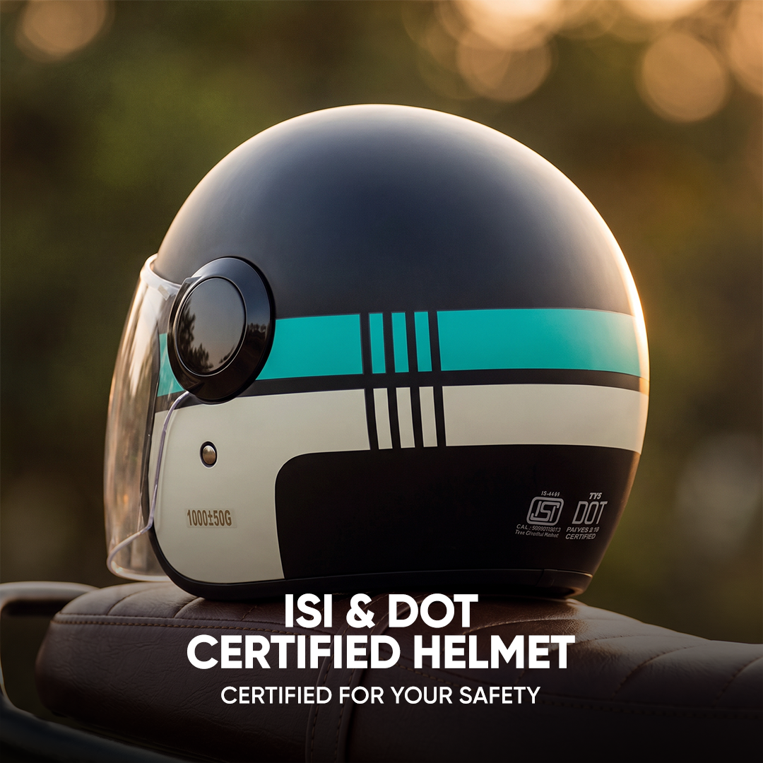 TVS Silk Route Helmet for Men & Women | Vintage Open Face Helmet with Clear Visor | ISI & DOT Certified | ABS Shell | EPS Liner | Retro Stylish Helmet for City & Highway Riding
